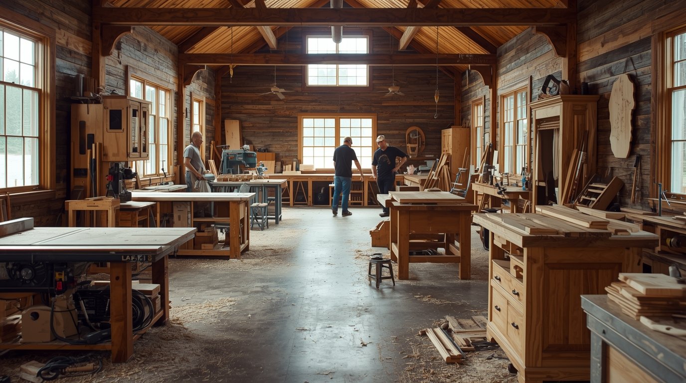 Interior of Squabxit woodworking workshop in Houston